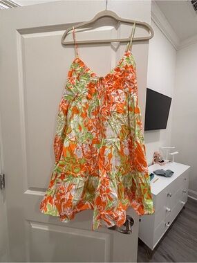 Dee Dee Sleeveless Floral Tiered Sundress — Orange, Lime & White